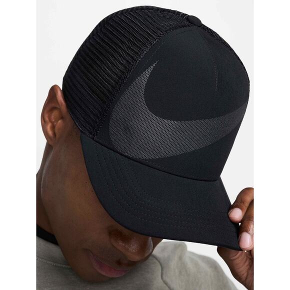 Nike Rise Dri FIT Trucker Cap Mens Size M/L Black Hat Reflective Logo HJ7018 010 - Picture 1 of 5